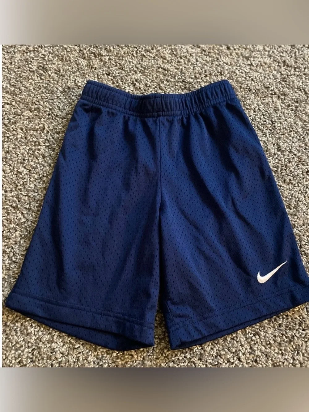 Nike Dark Blue Mesh Athletic Shorts with White Swoosh